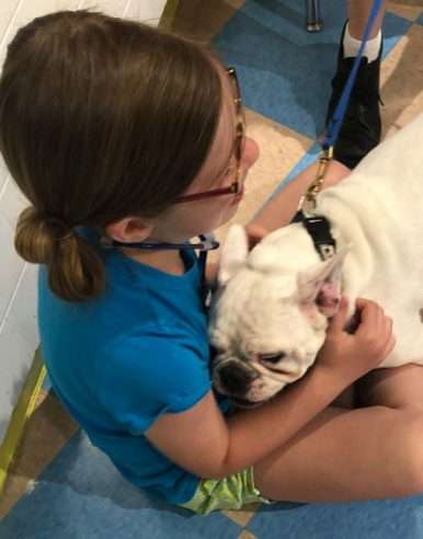 therapy dog with a kid